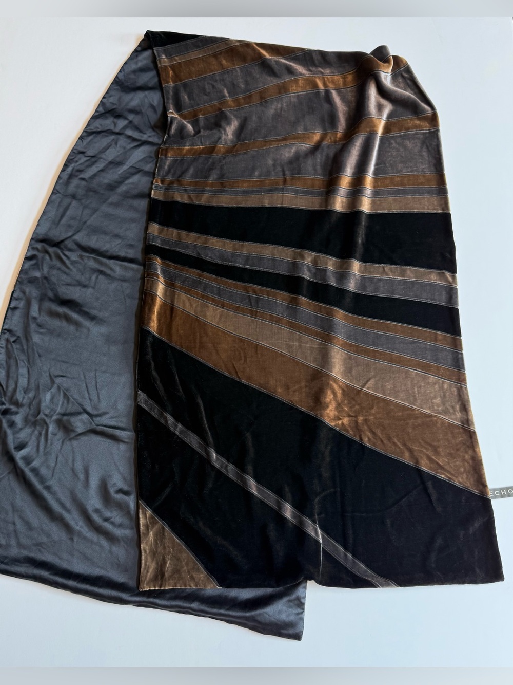 Vintage 90s Echo Dévore Silk Velvet Reversible Scarf Wrap Shawl 79”x21” Metallic